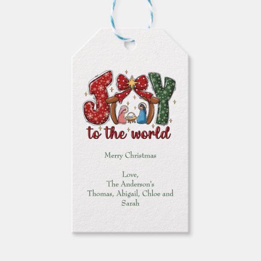 Joy to the World Merry Christmas Manger Scene Cadeaulabel (Voorkant)