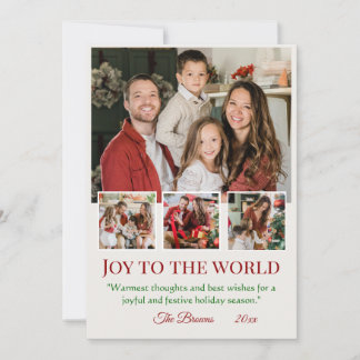 Joy to the world modern 4 family photo cute simple feestdagenkaart