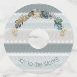 Joy to the World Modern Blue Foliage Kerstmis Wijnglaslabel