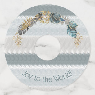 Joy to the World Modern Blue Foliage Kerstmis Wijnglaslabel