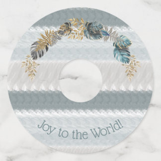 Joy to the World Modern Blue Foliage Kerstmis Wijnglaslabel