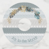 Joy to the World Modern Blue Foliage Kerstmis Wijnglaslabel (Voorkant)