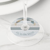 Joy to the World Modern Blue Foliage Kerstmis Wijnglaslabel (Dichtbij)