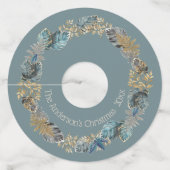 Joy to the World Modern Blue Foliage Kerstmis Wijnglaslabel (Achterkant)