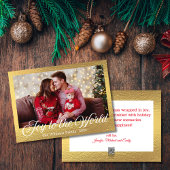 Joy to the World, Modern Script Gouden folie Foto Feestdagenkaart