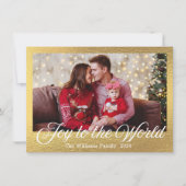 Joy to the World, Modern Script Gouden folie Foto Feestdagenkaart (Voorkant)