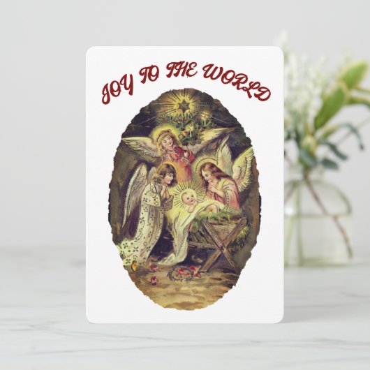 Joy to the World Nativity Religious Christmas  Feestdagenkaart (Staand voorkant)