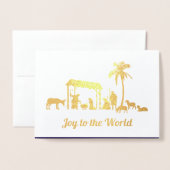 Joy to the World. Nativity Scene Luxury Real Folie Kaarten (Voorkant met envelop)