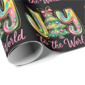 Joy to the World Neon Kerstboom penseelstreek Cadeaupapier (Rol Hoek)