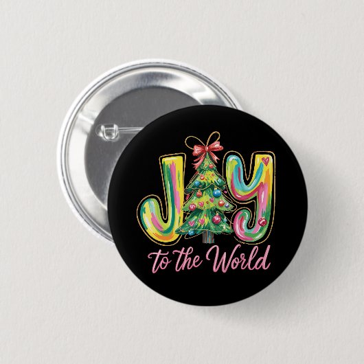 Joy to the World Neon Kerstboom penseelstreek Ronde Button 5,7 Cm (Voorkant /achterkant)