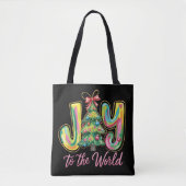 Joy to the World Neon Kerstboom penseelstreek Tote Bag (Voorkant)