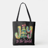 Joy to the World Neon Kerstboom penseelstreek Tote Bag (Achterkant)