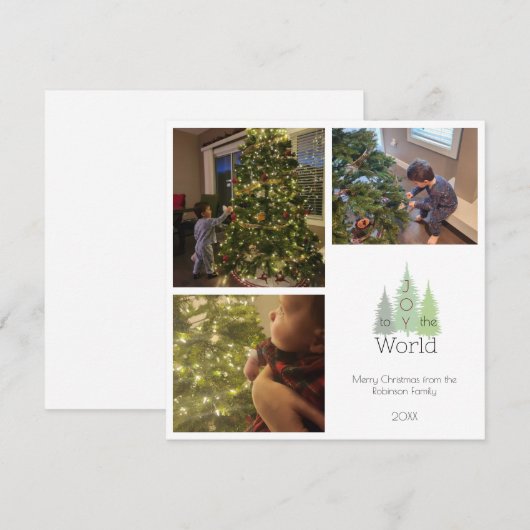 Joy to the World Pine Christmas Tree 3 Foto Feestdagenkaart (Voorkant / Achterkant)