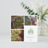 Joy to the World Pine Christmas Tree 3 Foto Feestdagenkaart (Staand voorkant)