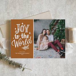 Joy to the World Quote Rustic Burnt Orange Photo Feestdagenkaart