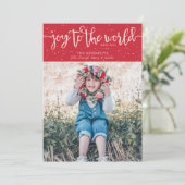 Joy to the World Red Photo Christmas Card Kaart (Staand voorkant)
