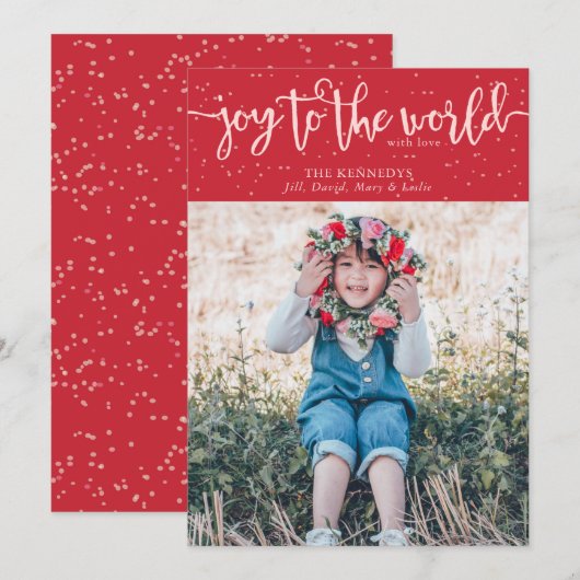 Joy to the World Red Photo Christmas Card Kaart (Voorkant / Achterkant)