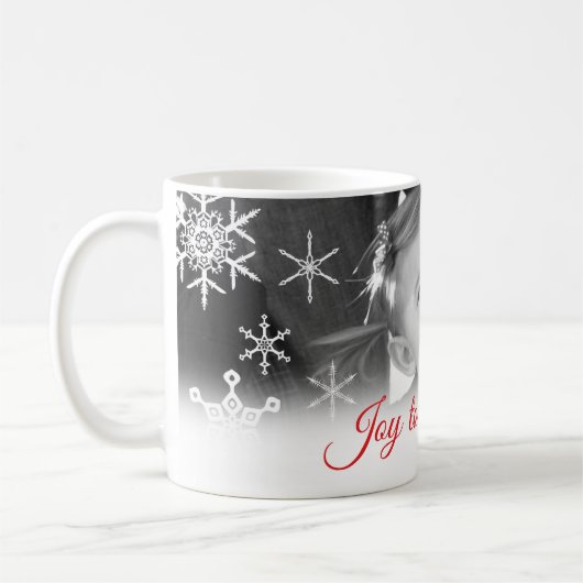 Joy to the World Red Typography Snowflake Photo Koffiemok (Links)