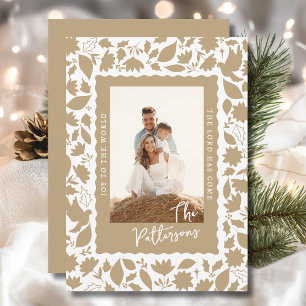 Joy to the World Religieuze Bloemen Kerstfoto Feestdagenkaart