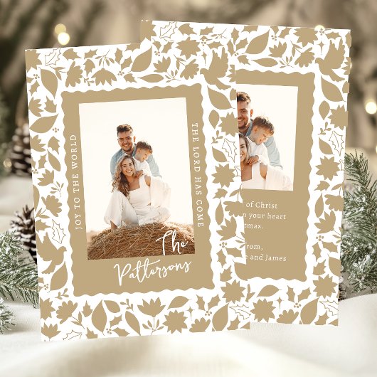 Joy to the World Religieuze Bloemen Kerstfoto Feestdagenkaart