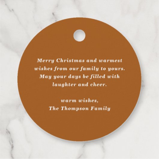 Joy to the World Rustic Burnt Orange Christmas Bedankjes Labels (Achterkant)