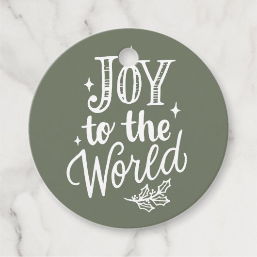 Joy to the World Rustic Taupe Green Christmas Bedankjes Labels (Voorkant)