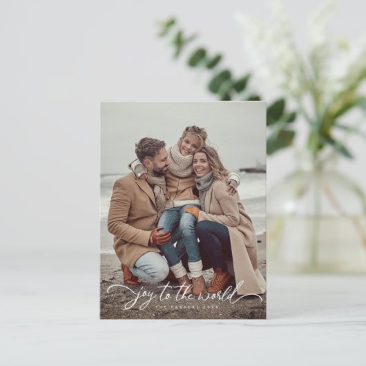 Joy to the World script Kerst/Vakantiefoto Briefkaart (Staand voorkant)