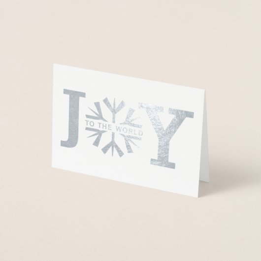 Joy to the world sneeuwvlok modern kerstzilver folie kaarten (Voorkant)