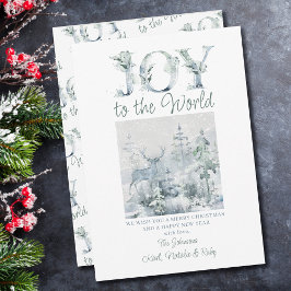 Joy to the World Snow Forest Decorative Typography Feestdagenkaart
