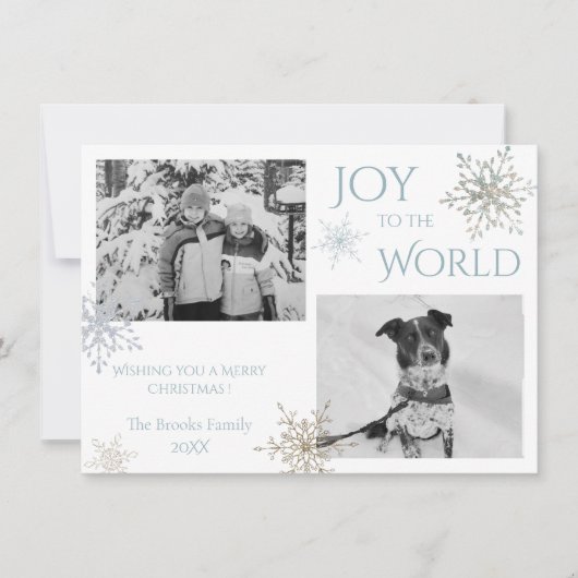 Joy to the World Snowflake Twee foto's van Kerstmi Feestdagenkaart (Voorkant)