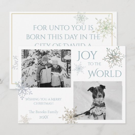 Joy to the World Snowflake Twee foto's van Kerstmi Feestdagenkaart (Voorkant / Achterkant)