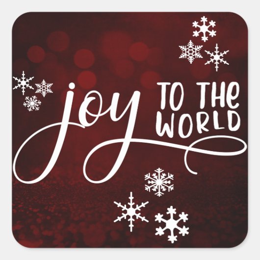 Joy to the World Typography and Snowflakes 3 Vierkante Sticker (Voorkant)