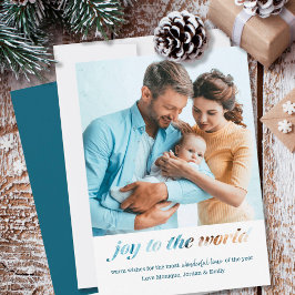 Joy to the World Typography Montage Square Photo Feestdagenkaart