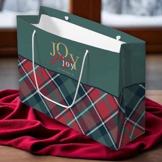 Joy to the World Typography Rustic Plaid Groot Cadeauzakje