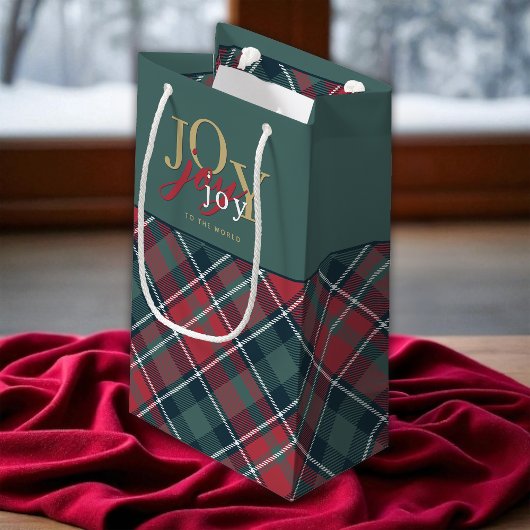 Joy to the World Typography Rustic Plaid Klein Cadeauzakje