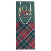 Joy to the World Typography Rustic Plaid Wijn Cadeautas (Achterkant)