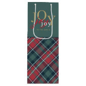 Joy to the World Typography Rustic Plaid Wijn Cadeautas (Voorkant)