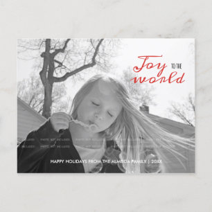 Joy to the World Vakantiefoto Kerst Rood Zwart Feestdagenkaart