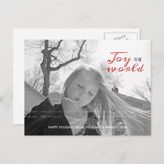 Joy to the World Vakantiefoto Kerst Rood Zwart Feestdagenkaart (Voorkant / Achterkant)