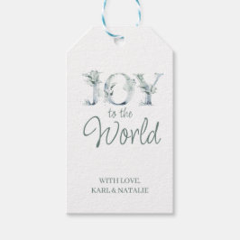 Joy to the World Waterverf Winter Greenery Cadeaulabel
