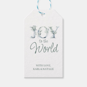 Joy to the World Waterverf Winter Greenery Cadeaulabel