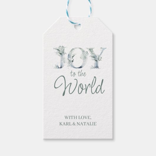 Joy to the World Waterverf Winter Greenery Cadeaulabel (Voorkant)