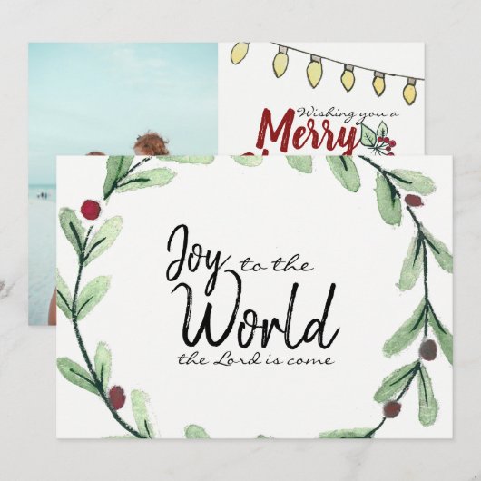 Joy to the World WreatPhoto kerstKaart (Voorkant / Achterkant)