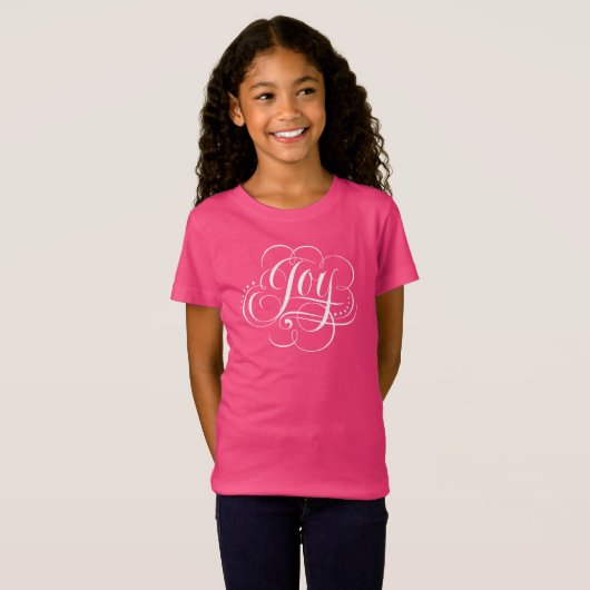 JOY to World Fancy Swirly Girly Kerstmis T-shirt (Voorkant volledig)