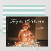 Joy to World Foto met kerstfeestdag Aqua Blue Feestdagenkaart (Voorkant / Achterkant)