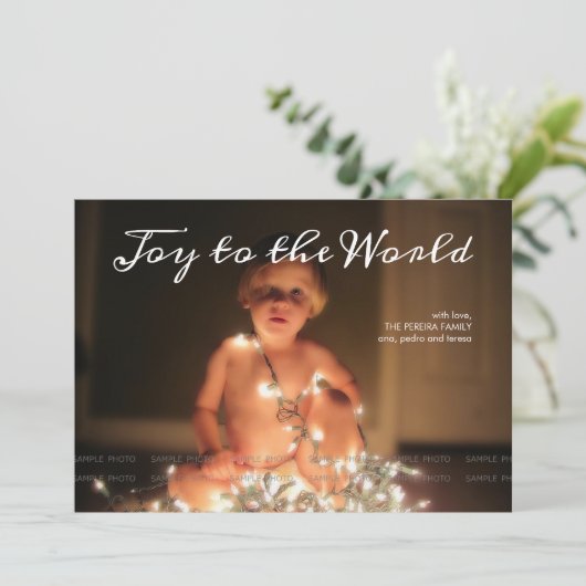 Joy to World Foto met kerstfeestdag Aqua Blue Feestdagenkaart (Staand voorkant)