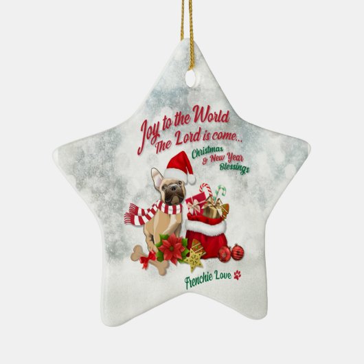 Joy to World - Frenchie Love Keramisch Ornament (Rechts)