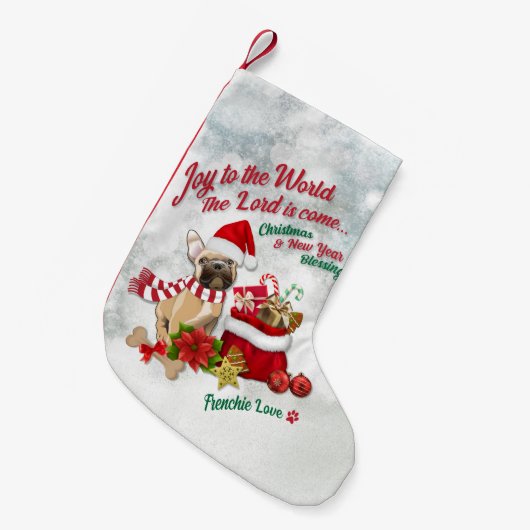 Joy to World - Frenchie Love Kleine Kerstsok (Voorkant (Hangend))