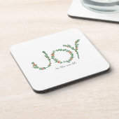 Joy to World KerstGreen Wreath & Berries Bier Onderzetter (Linkerzijde)
