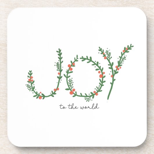 Joy to World KerstGreen Wreath & Berries Bier Onderzetter (Voorkant)